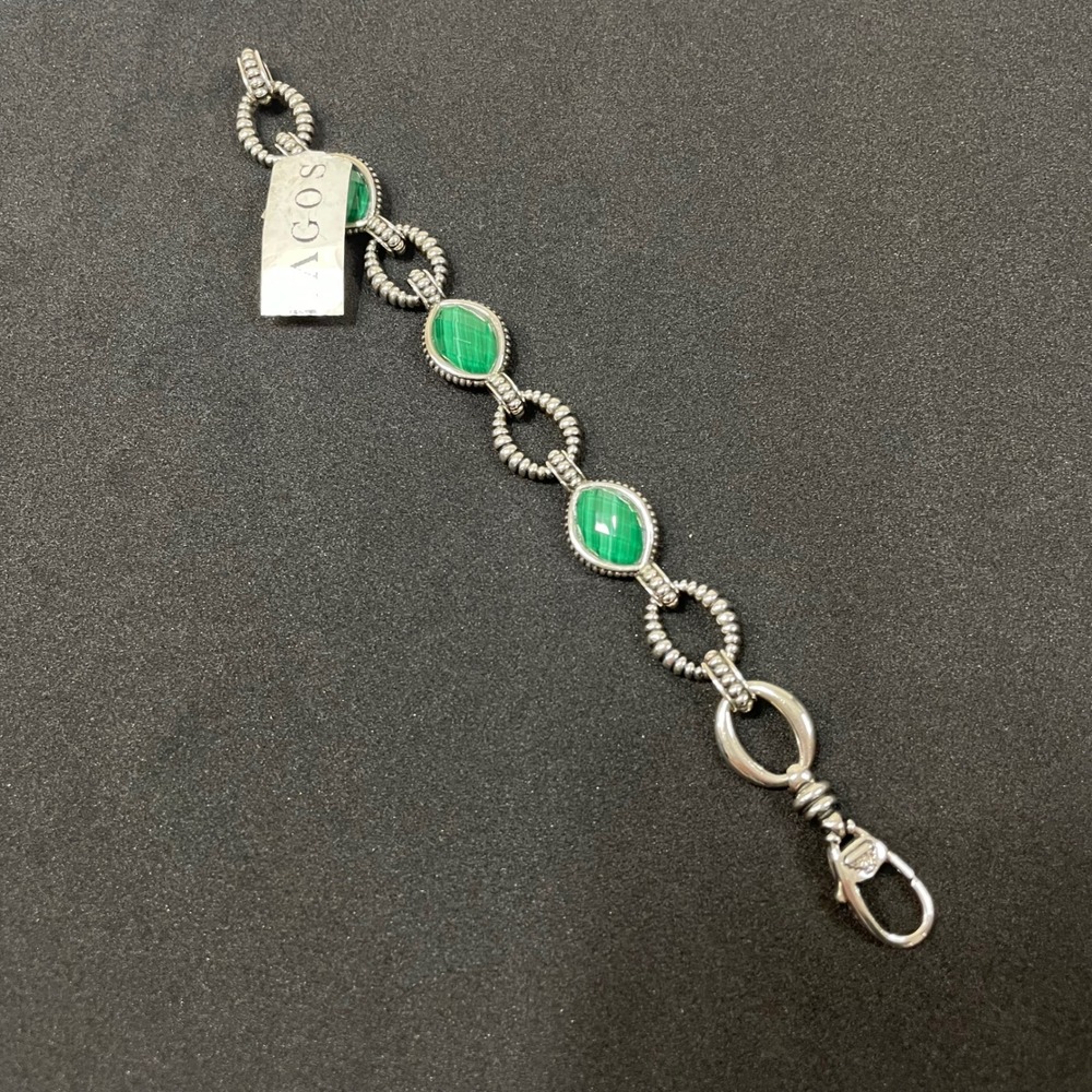 LAGOS Sterling Silver Malachite Deublet Green Venus‎ Station Oval Link Bracelet - Picture 4 of 7